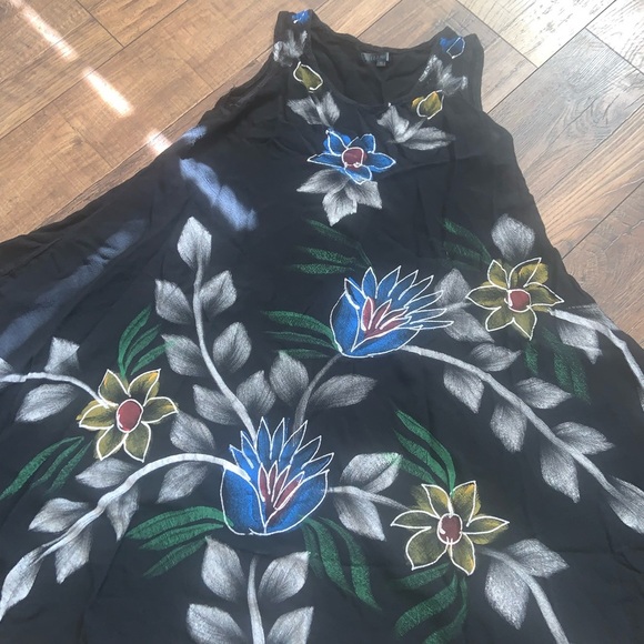Hand painted tunic floral dress midi length boho art y2k - Picture 2 of 4